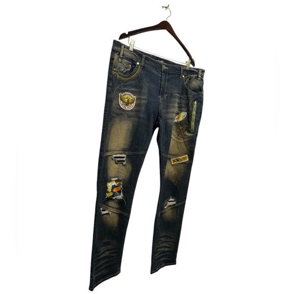 BLACK LEAF Men's Distressed Jeans Blue 38/34 - Picture 5 of 12